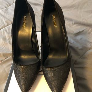 Nine West black glittery pointed toe heel.